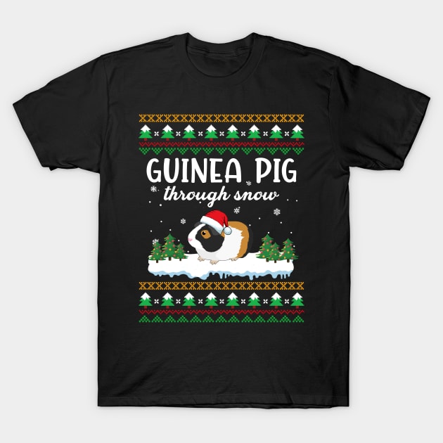 Guinea Pig Through Snow Funny Christmas Costume T-Shirt by Dunnhlpp